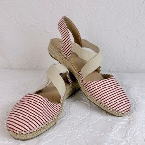 Abella red striped sandals, criss cross size 9